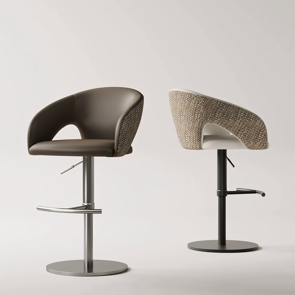 Modern Adjustable Swivel Bar Stool Faux Leather Seat Woven Back Counter Height Bar Chair with Metal Base 1 Piece