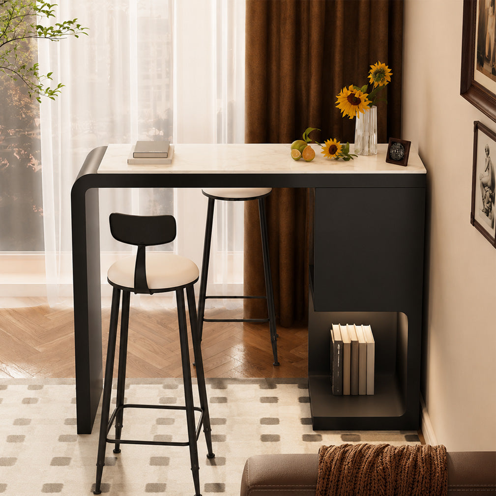 Black and White Finish Marble Surface Home Coffee Bar Table Set