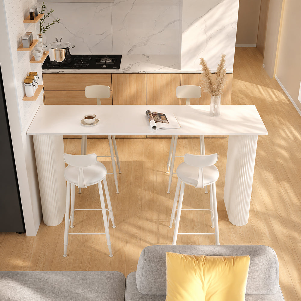 Cream White Rectangular Fluted Leg Living Room Sofa Bar Table