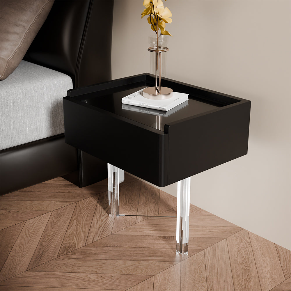 Luxury Smart Nightstand Bedside Table with Scratch-Resistant Leather & LED Lighting