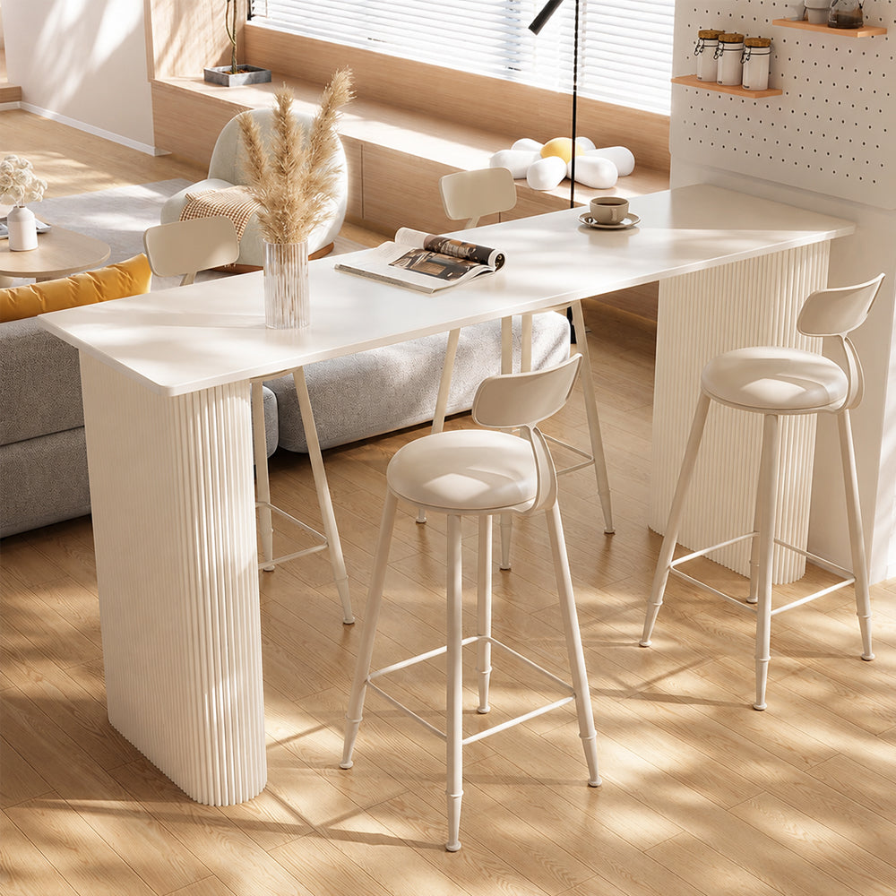 Cream White Rectangular Fluted Leg Living Room Sofa Bar Table