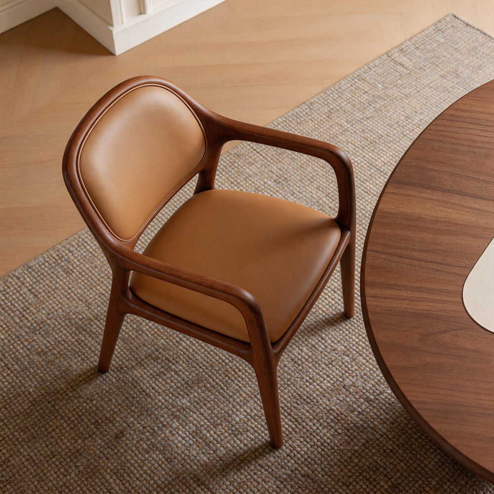 Modern Walnut Wood Dining Chair with Brown Upholstered Seat and Back 1 Piece