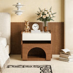 Load image into Gallery viewer, Modern Nightstand with Drawer and Open Shelf Wooden Bedside Table with Built-in Pet House Contemporary Storage Cabinet
