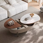 Load image into Gallery viewer, 46.8'' Modern Lift-Top Coffee Table with Sintered Stone Top &amp; Wood Base Sculptural Curved Design with Hidden Storage
