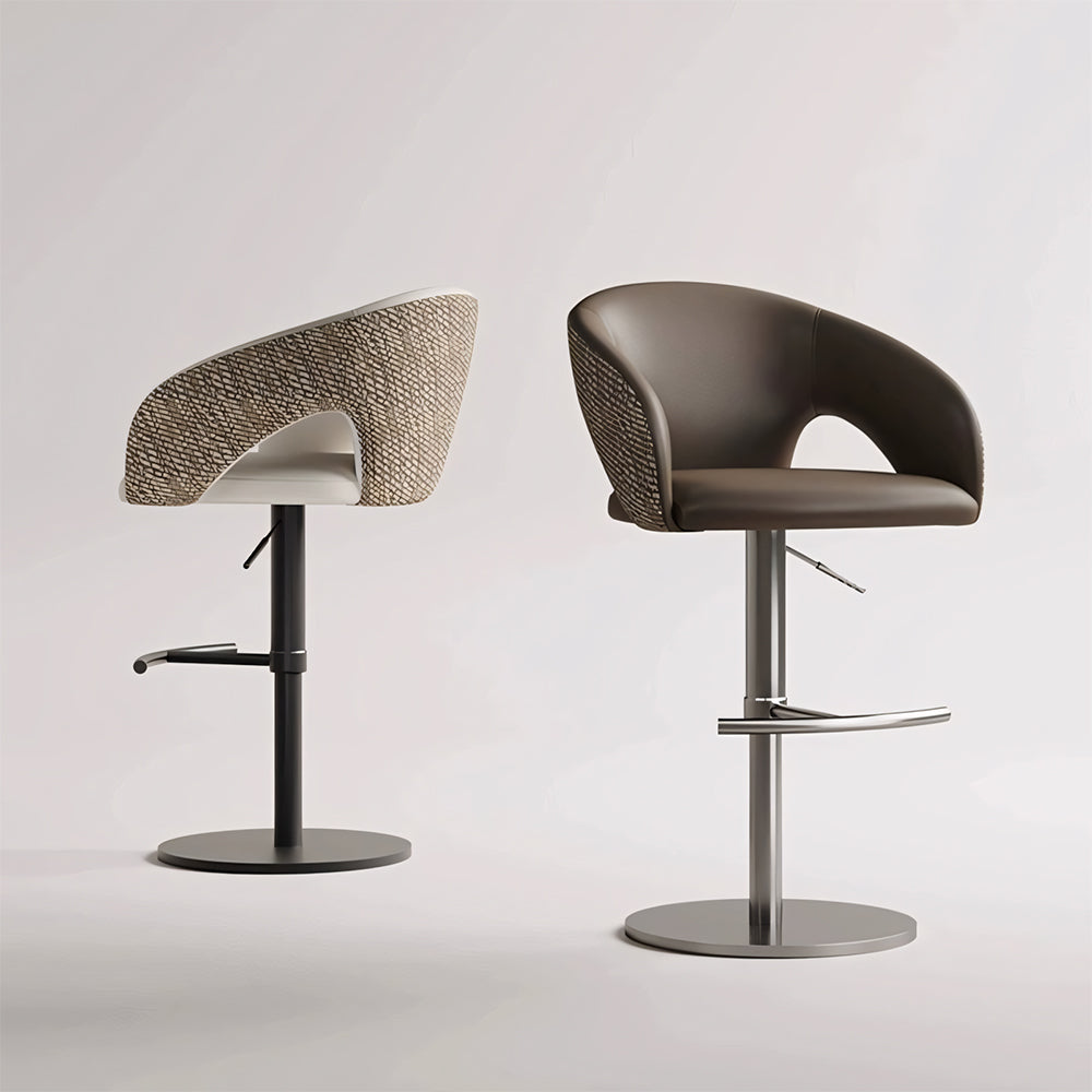 Modern Adjustable Swivel Bar Stool Faux Leather Seat Woven Back Counter Height Bar Chair with Metal Base 1 Piece