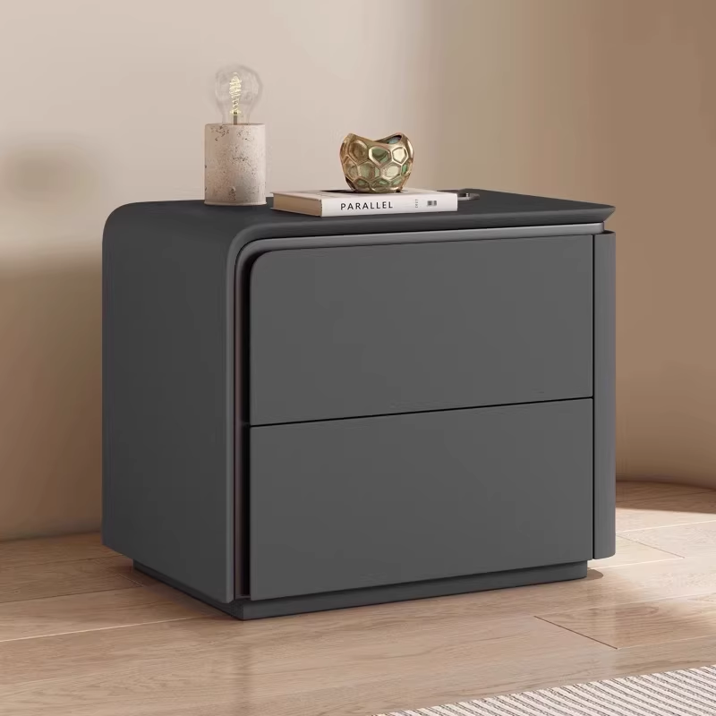 Modern Minimalist Bedside Table with Rounded Edges Two-Drawer Nightstand for Bedroom