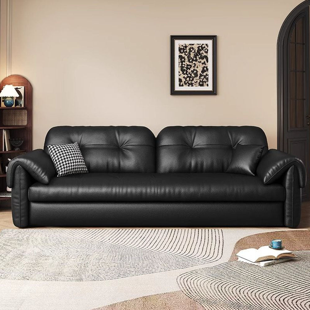 Contemporary Faux Leather Sofa Bed Sleeper Sofa with Hidden Storage & Metal Frame