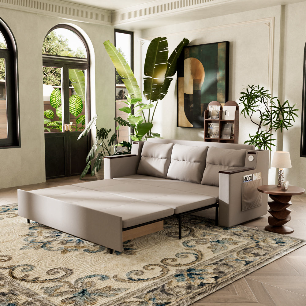 83'' 3-Seater Pull-Out Sleeper Sofa with Storage & USB Port