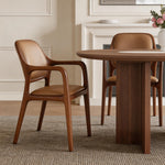 Load image into Gallery viewer, Modern Walnut Wood Dining Chair with Brown Upholstered Seat and Back 1 Piece
