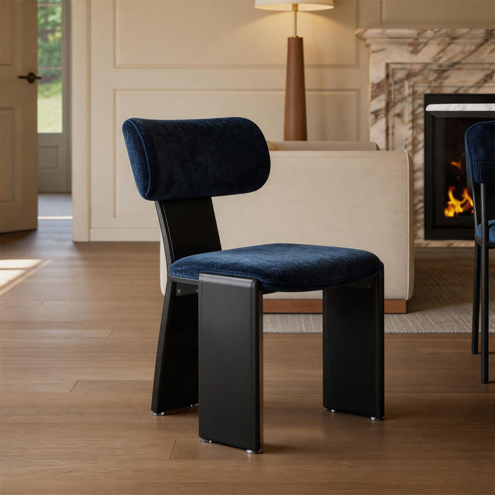 Modern Blue Upholstered Dining Chair with Black Metal Frame 1 Piece
