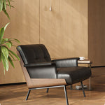 Load image into Gallery viewer, Contemporary Black Leather Lounge Chair with Warm Walnut Wood Details
