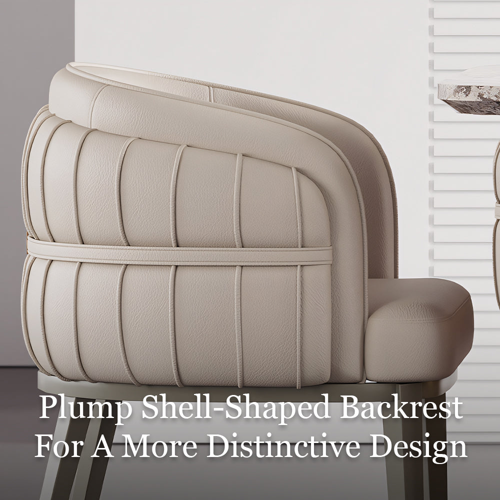 Set of 2 Modern Upholstered Dining Chair with Curved Backrest Cream Accent Chair Minimalist Dining Chair