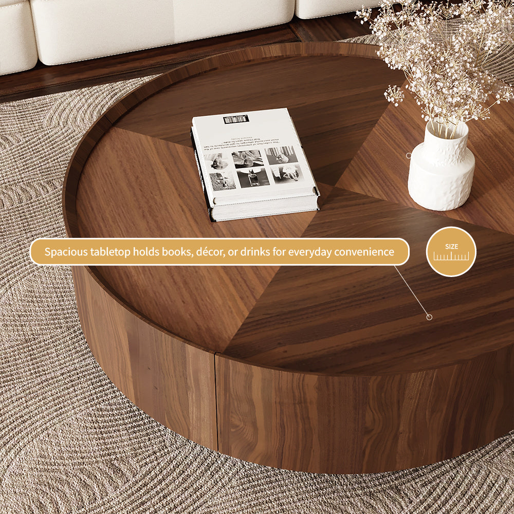 Round Wooden Coffee Table Modern Minimalist Design Large Storage Space