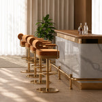 Load image into Gallery viewer, Modern Luxury Swivel Bar Stool with Cylindrical Backrest Gold Metal Frame Counter Chair 1 Piece
