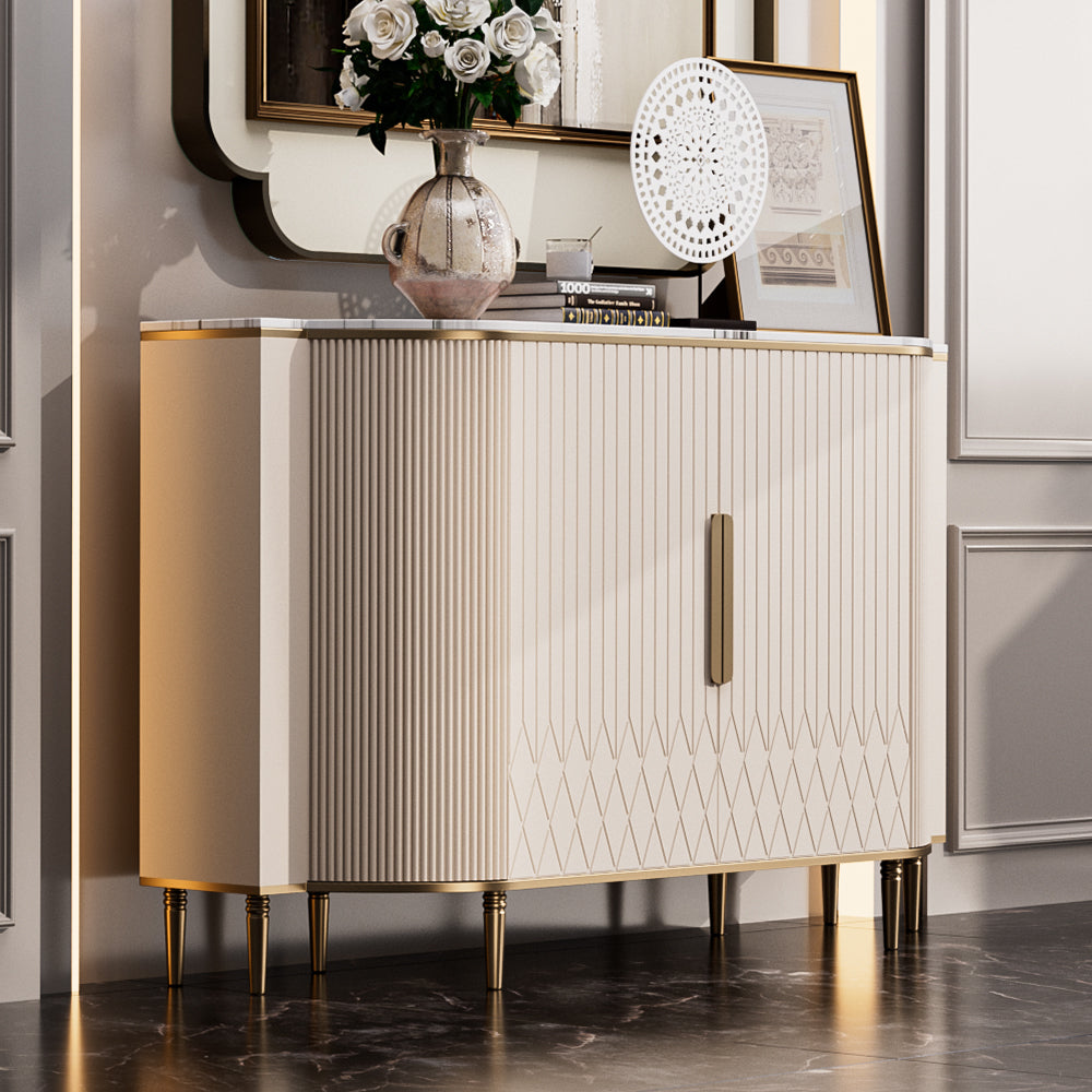 54.6" Elegant Cream White Sideboard Buffet Cabinet with Adjustable Shelves
