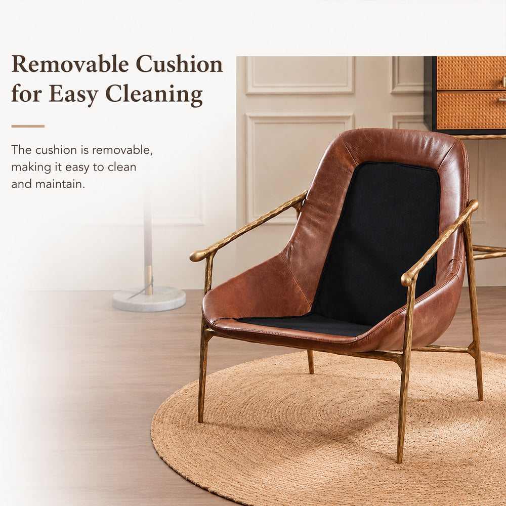 Vintage Leather Lounge Chair Mid Century Accent Chair with Wrought Iron Fram