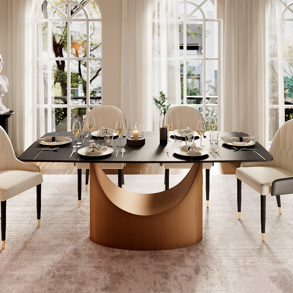 Modern Dining Table Sintered Stone Matte Black Surface