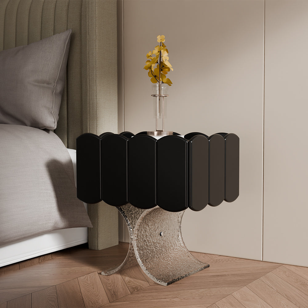 Art-Inspired Smart Nightstand with Curved Design and Motion Sensor LED Light