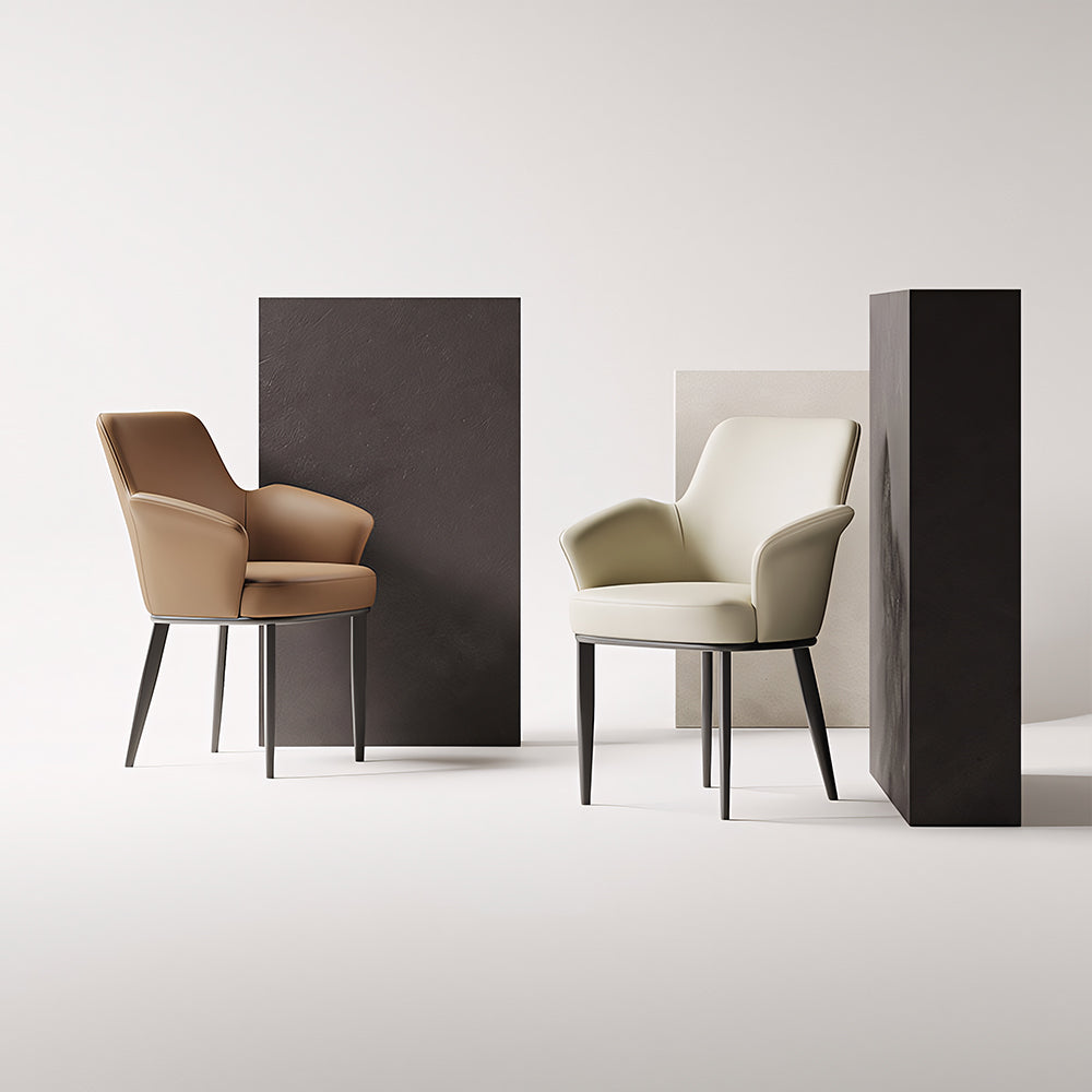 Modern Faux Leather Dining Chair with Curved Armrests and Metal Legs 1 Piece