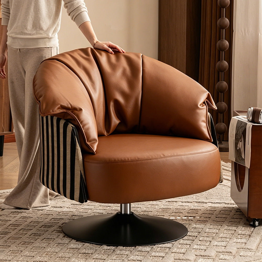 Modern Swivel Lounge Chair Faux Leather Accent Chair with Sculptural Cushion Design