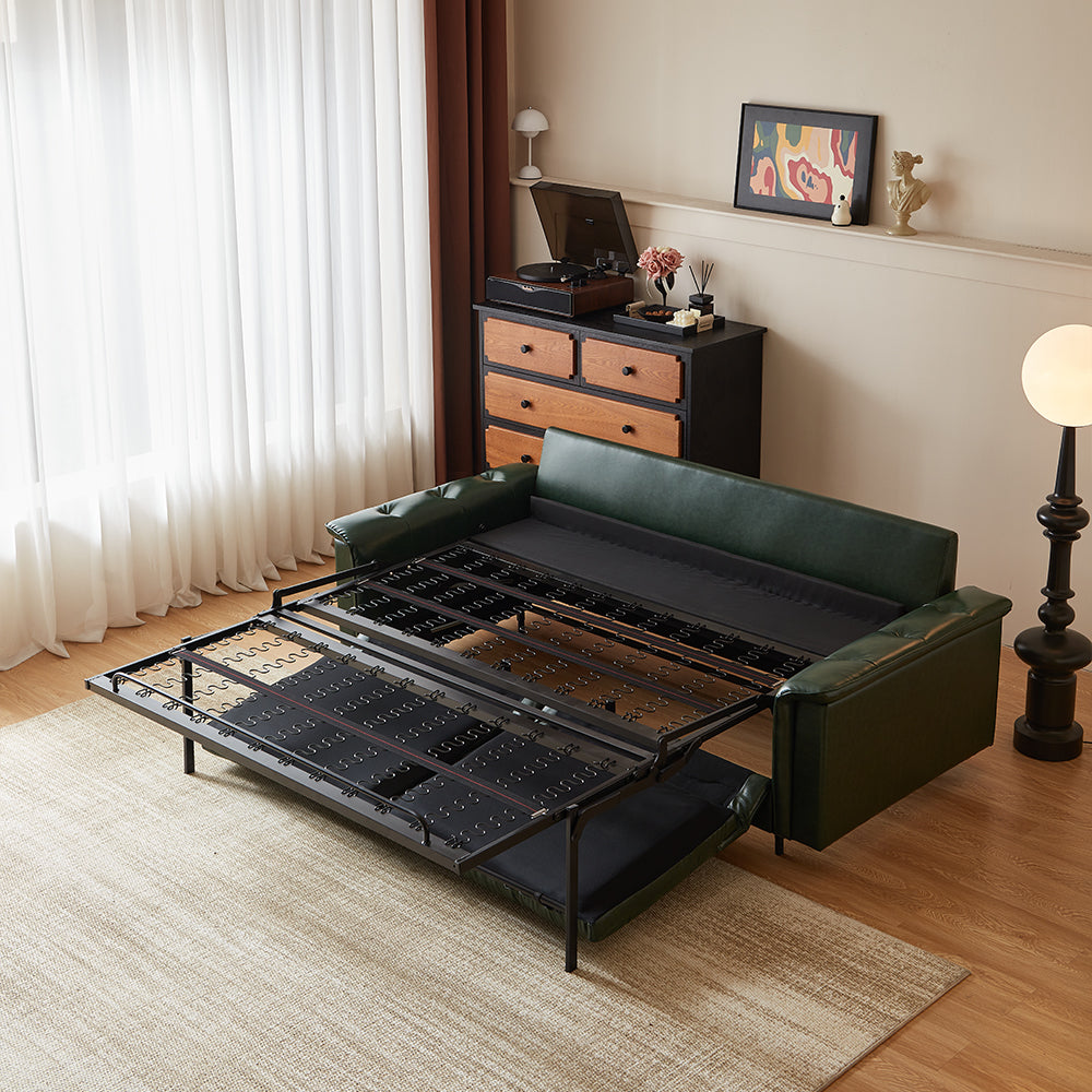 81.1'' Modern Faux Leather Sofa Bed with Pull-Out Mattress Convertible Sleeper Sofa