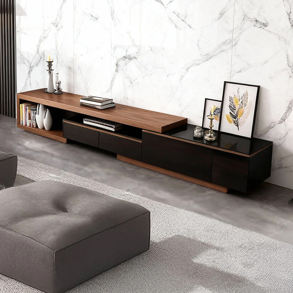 78.7'' Modern Walnut & Black Extendable TV Console Adjustable Media Stand with Large Storage Capacity