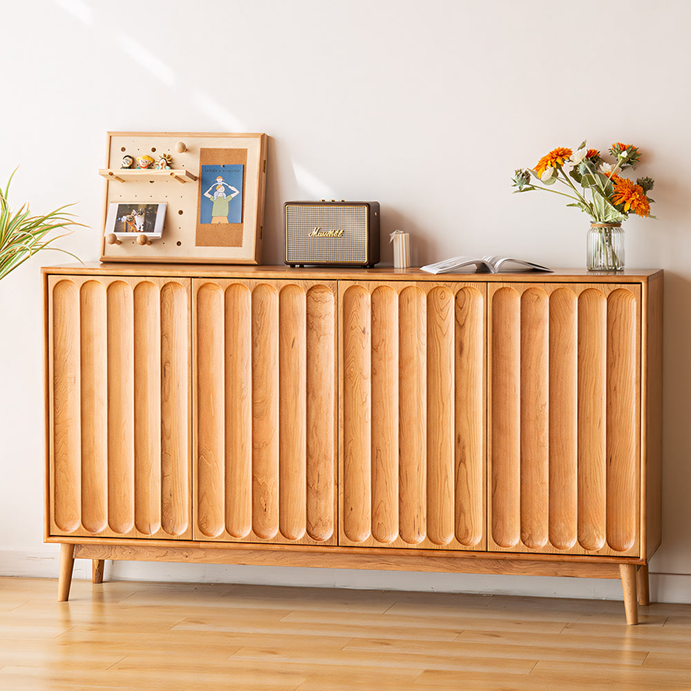 62.9" Modern Solid Wood Shoe Cabinet with Fluted Front Panels Scandinavian Style Entryway Storage Sideboard