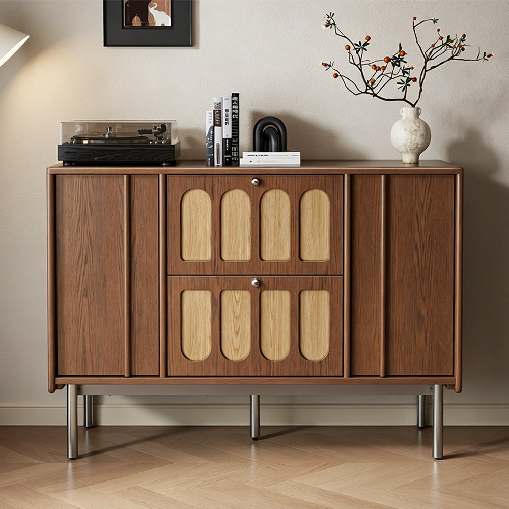 47.2" Mid Century Arched Wood Sideboard With Drawers and Cabinet