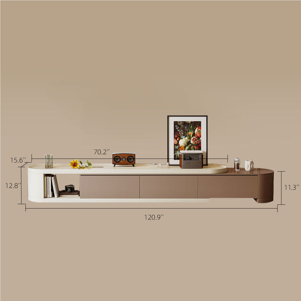 Modern Extendable TV Cabinet with Rounded Edges 3-Drawer Storage