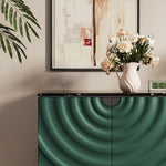 Load image into Gallery viewer, 62.4" Modern Ripple Design Green Sideboard with Black Stone Top

