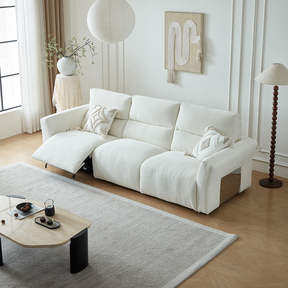 106.2'' Modern Electric Reclining Sofa Cream Fabric Power Sofa with Adjustable Footrest and Wide Armrests
