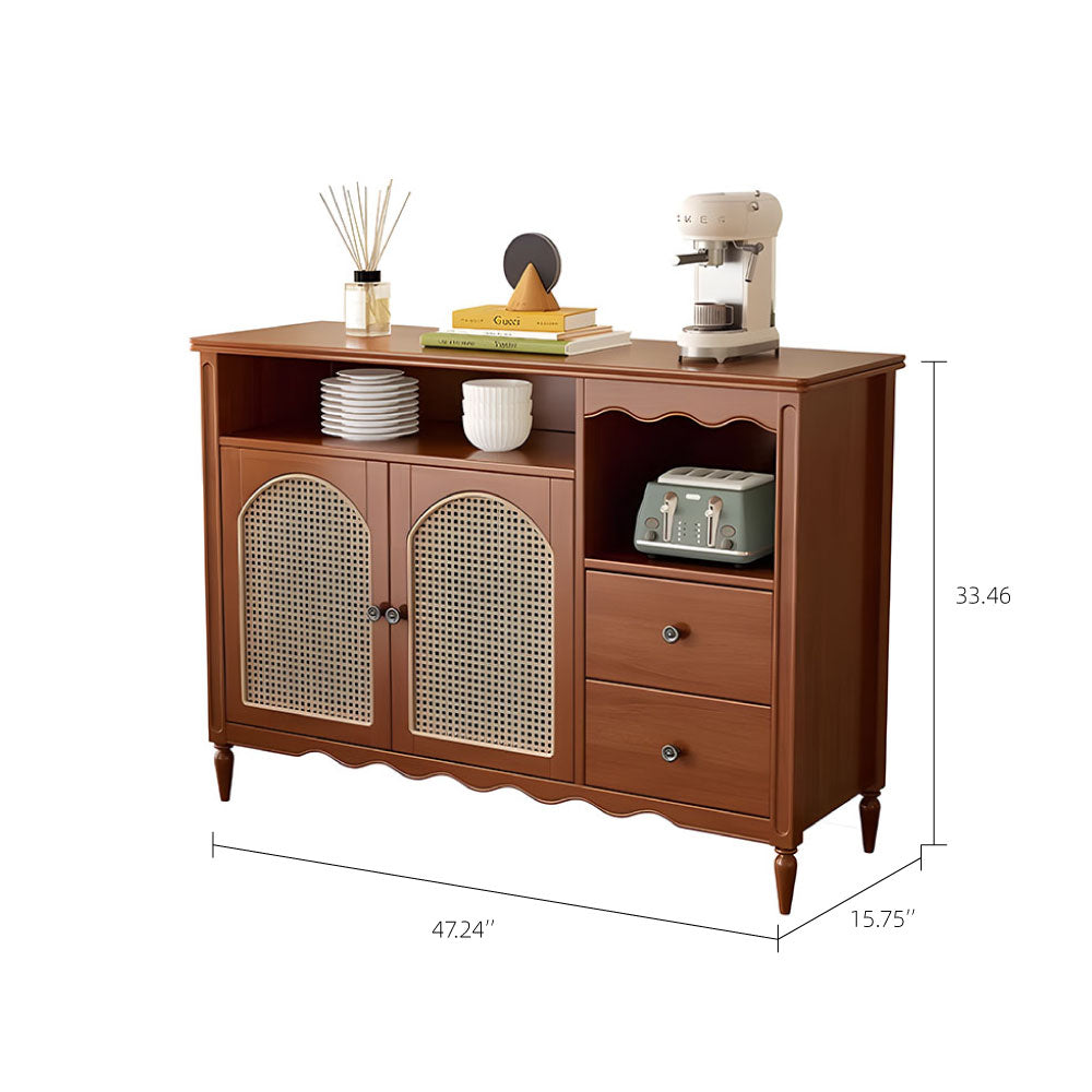 Walnut Sideboard with Rattan Arched Doors Ideal Storage Solution for Dining Room and Kitchen