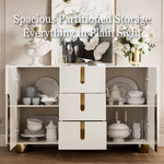 Load image into Gallery viewer, Sideboard Cabinet Modern Minimalist Ribbed Drawers Golden Base Marble Top Storage Unit
