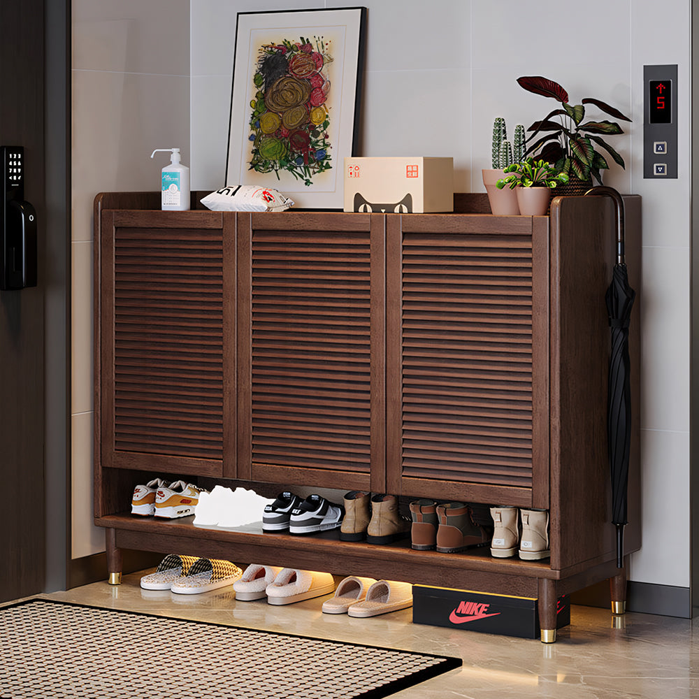 31.4''/47.2'' Modern Wooden Shoe Cabinet with Louvered Doors Large Capacity Entryway Storage Organizer
