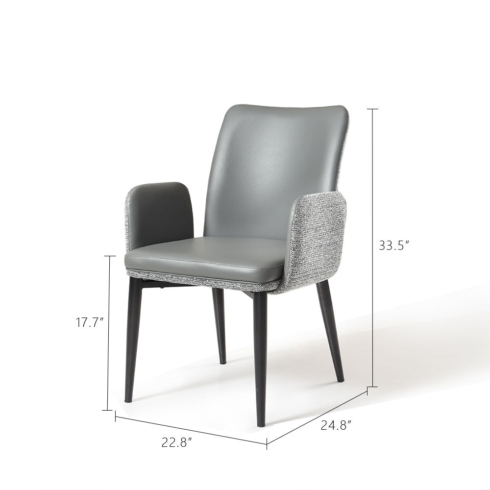 Modern Gray Upholstered Dining Chair with Armrests and Black Legs 1 Piece