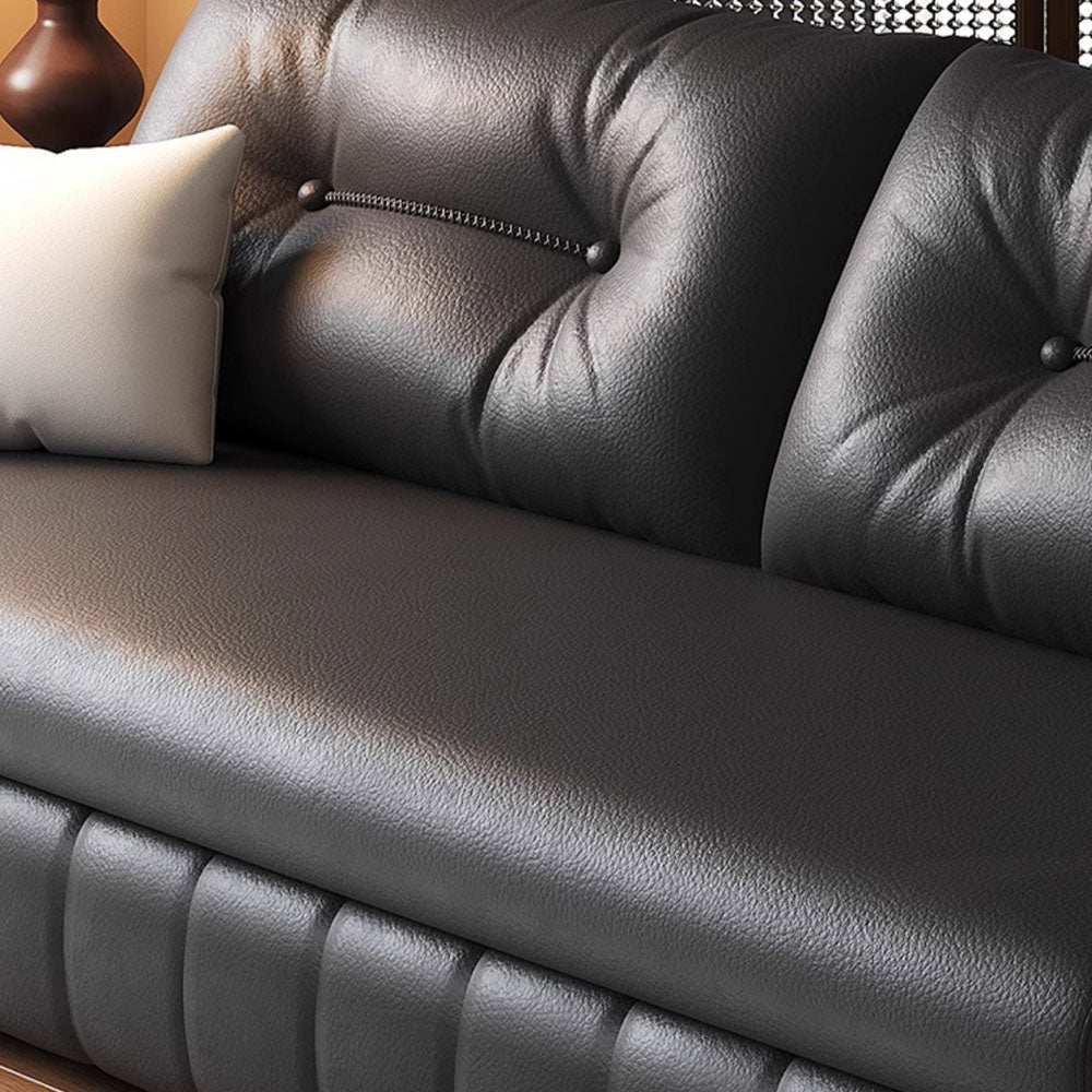 Modern Black Leather Sofa Bed with Pull-Out Sleeper Convertible 2-in-1 Couch