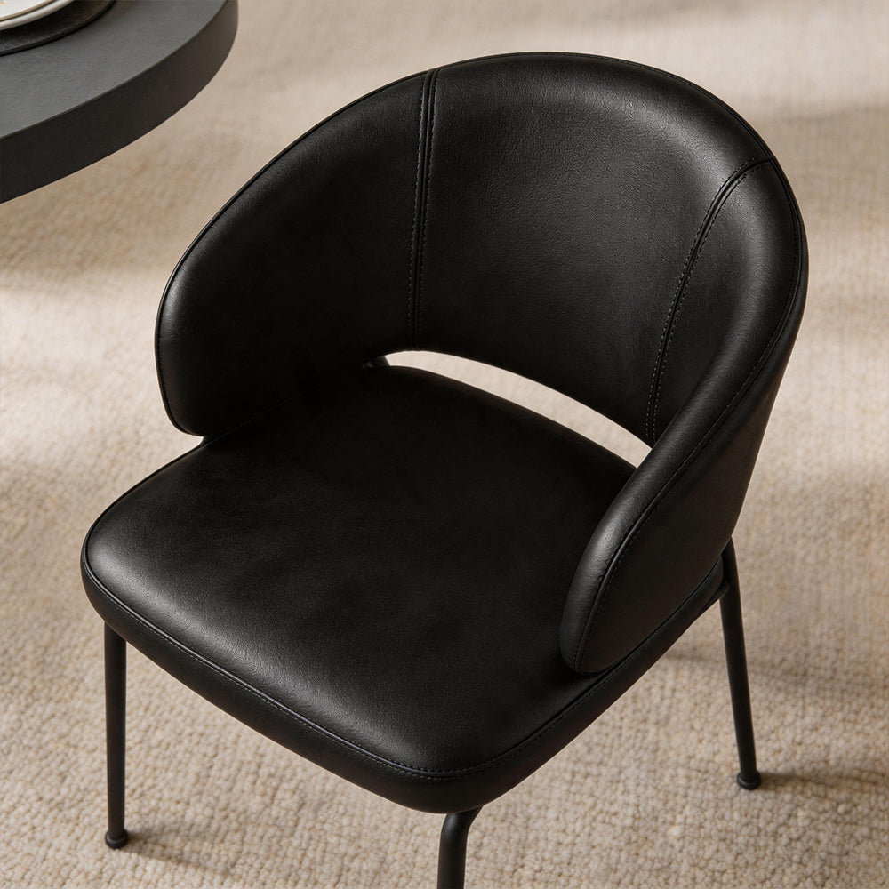 Modern Black Dining Chair with Curved Wraparound Back and Metal Legs 1 Piece