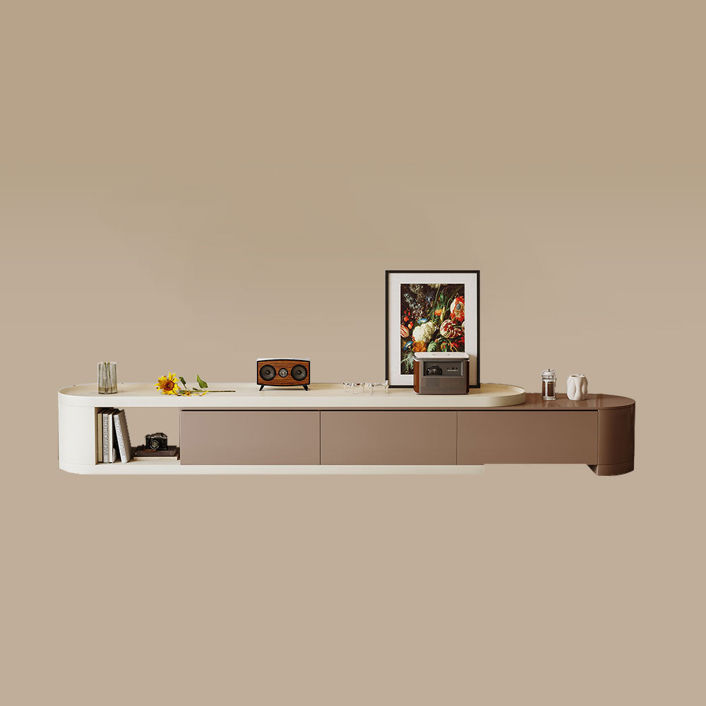 Modern Extendable TV Cabinet with Rounded Edges 3-Drawer Storage