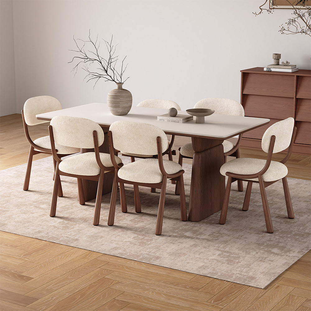 Set of 2 Modern Upholstered Dining Chair Solid Wood Frame Soft Boucle Seat Minimalist Comfort