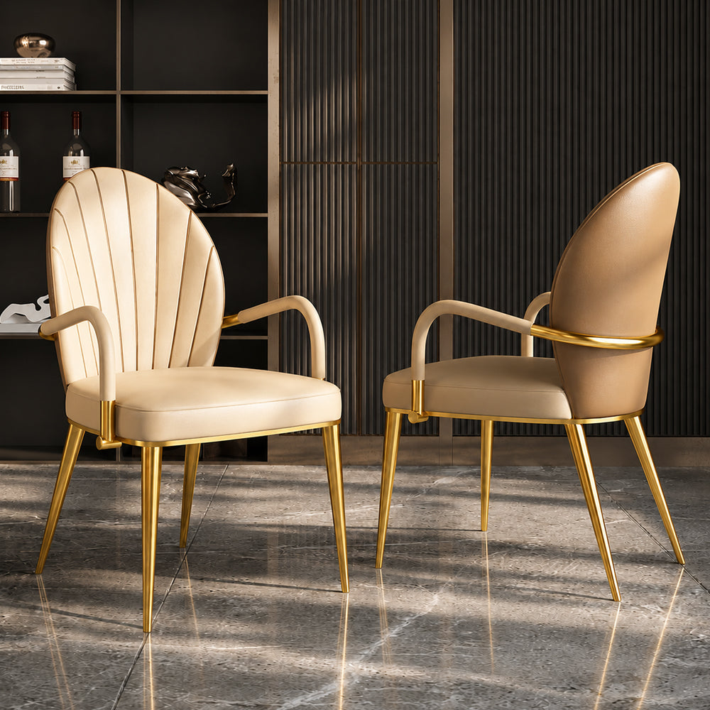 2 PCS Elegant Channel Stitch Gold Frame High End Accent Dining Chair