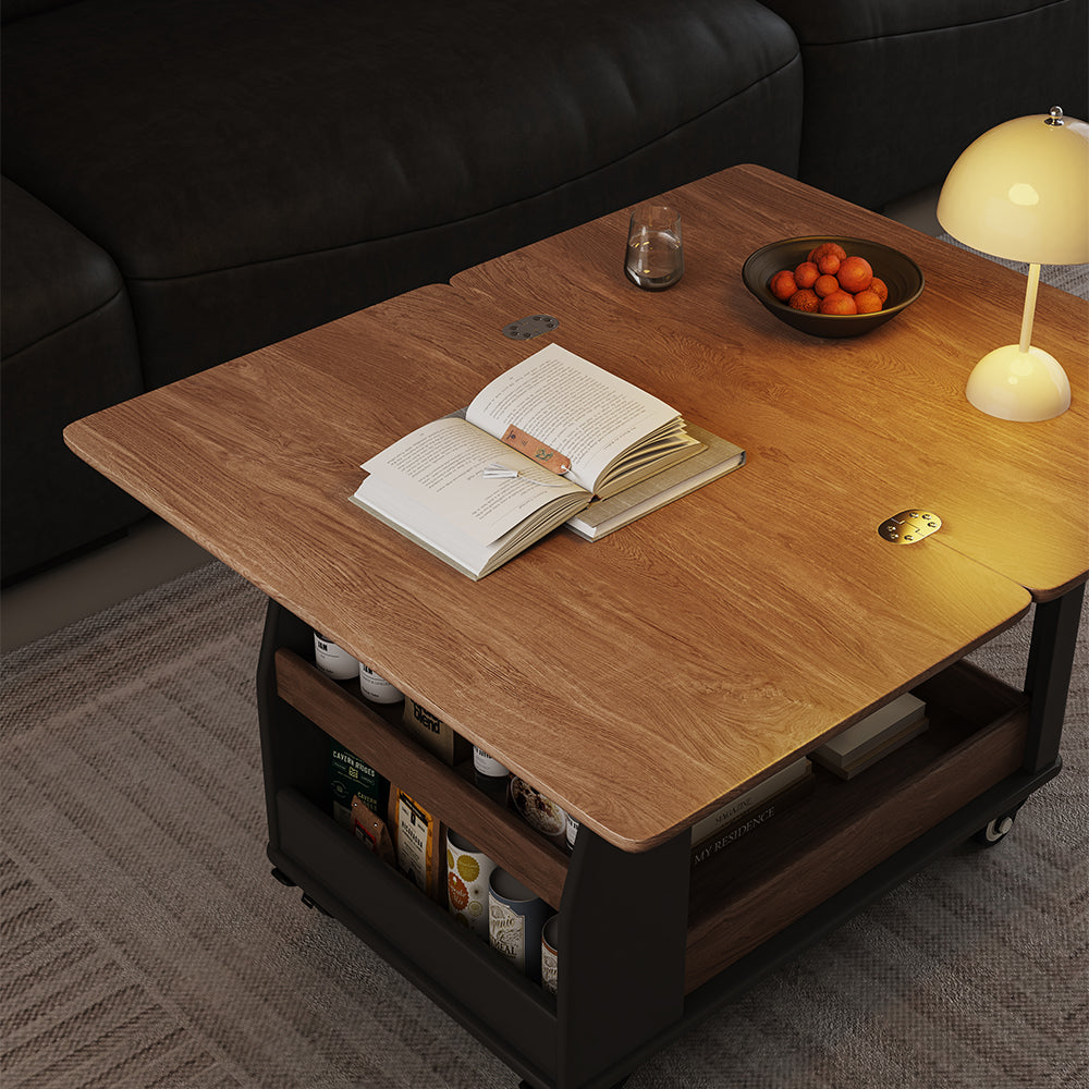 Lift Top Coffee Table with Hidden Storage and Rolling Wheels Modern Multifunctional Design for Living Room