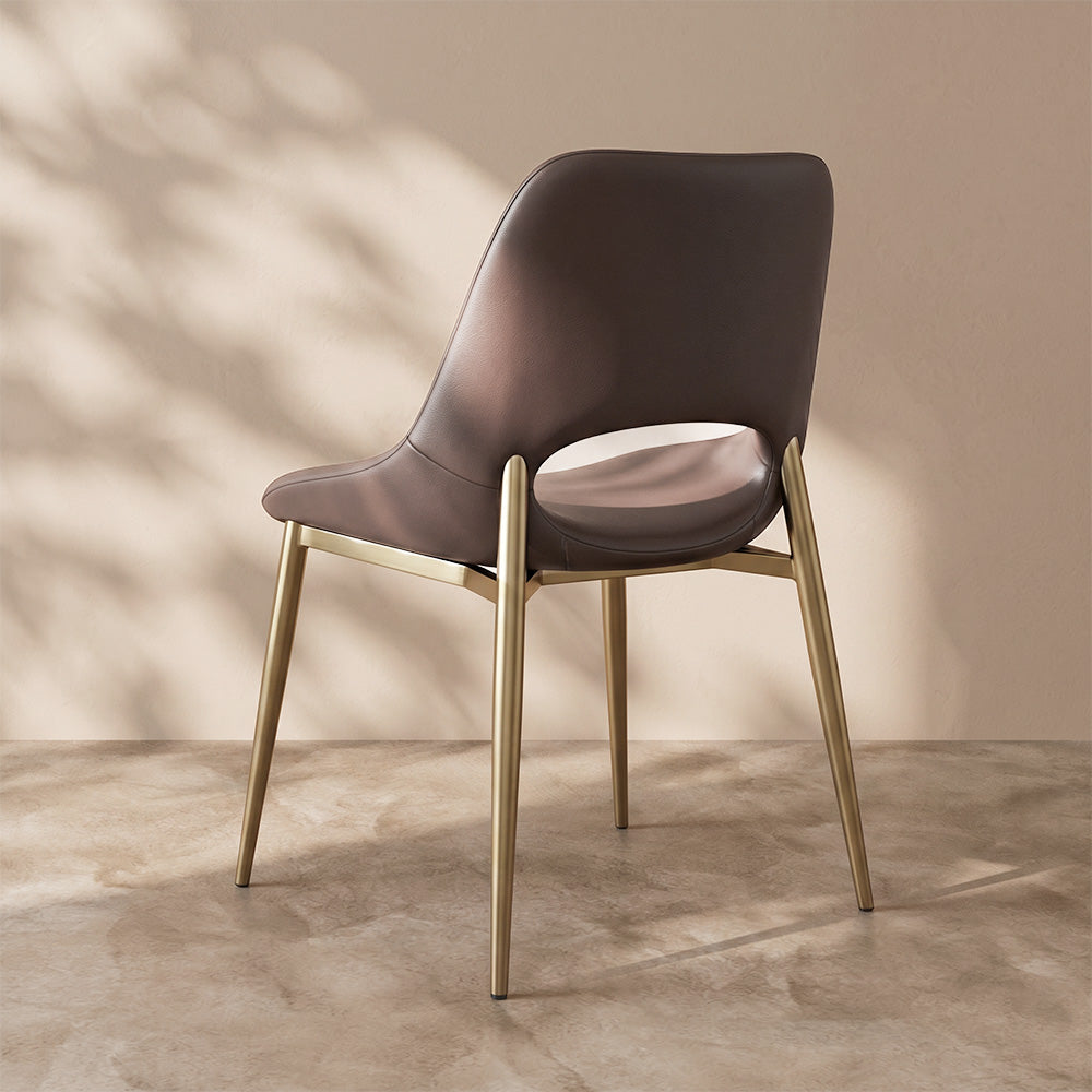 Modern Brown Dining Chair with Cutout Back and Gold Metal Legs 1 Piece
