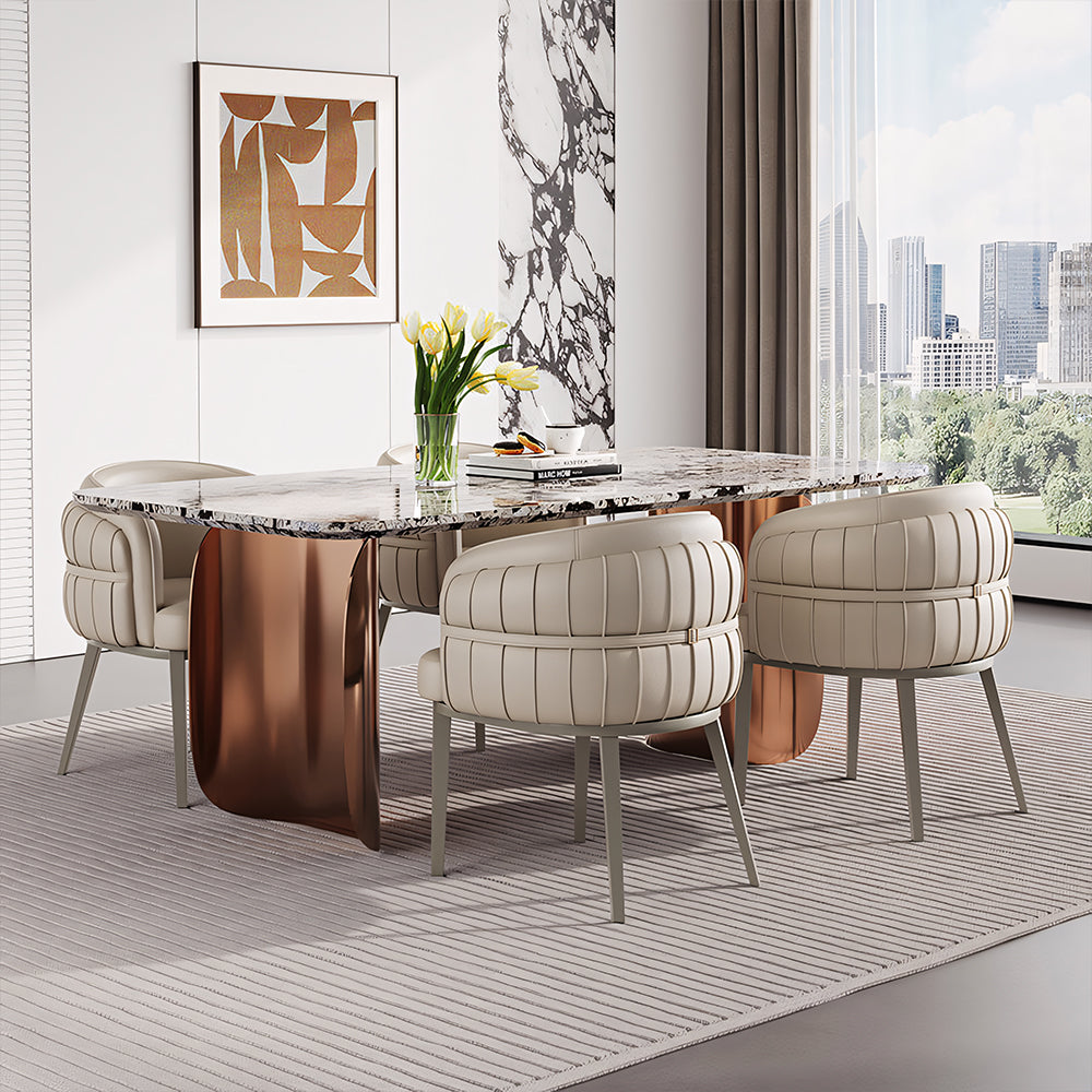 Set of 2 Modern Upholstered Dining Chair with Curved Backrest Cream Accent Chair Minimalist Dining Chair