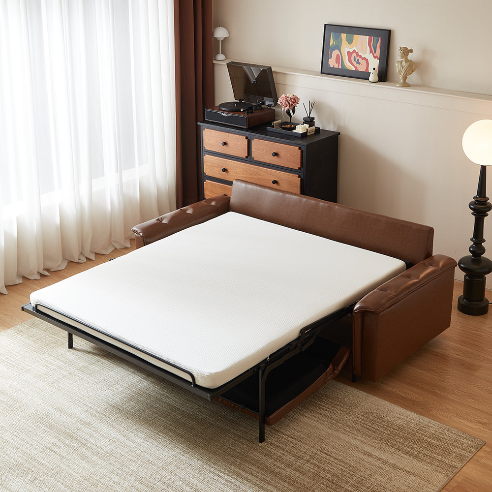 81.1'' Modern Faux Leather Sofa Bed with Pull-Out Mattress Convertible Sleeper Sofa