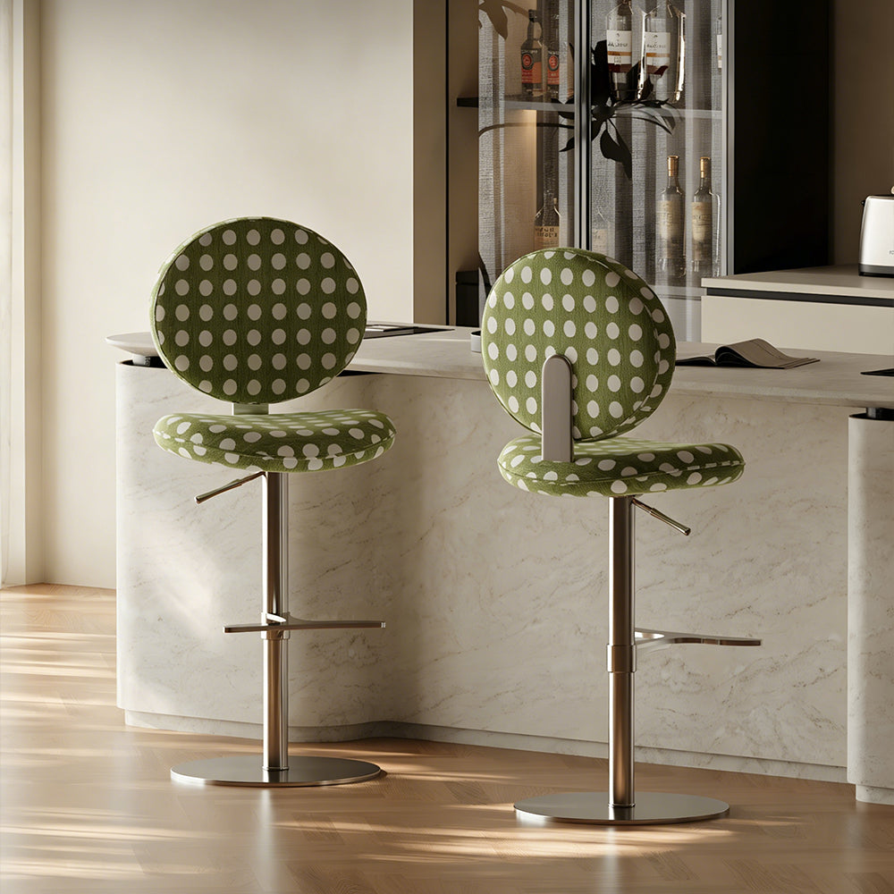 Modern Adjustable Swivel Bar Stool Green Polka Dot Upholstered Counter Chair 1 Piece