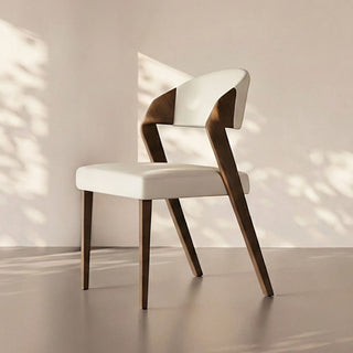 Modern Minimalist Dining Chair Set of 2 Elegant Cream Upholstery & Sculpted Wood Frame