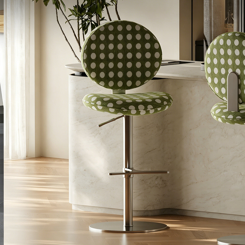 Modern Adjustable Swivel Bar Stool Green Polka Dot Upholstered Counter Chair 1 Piece