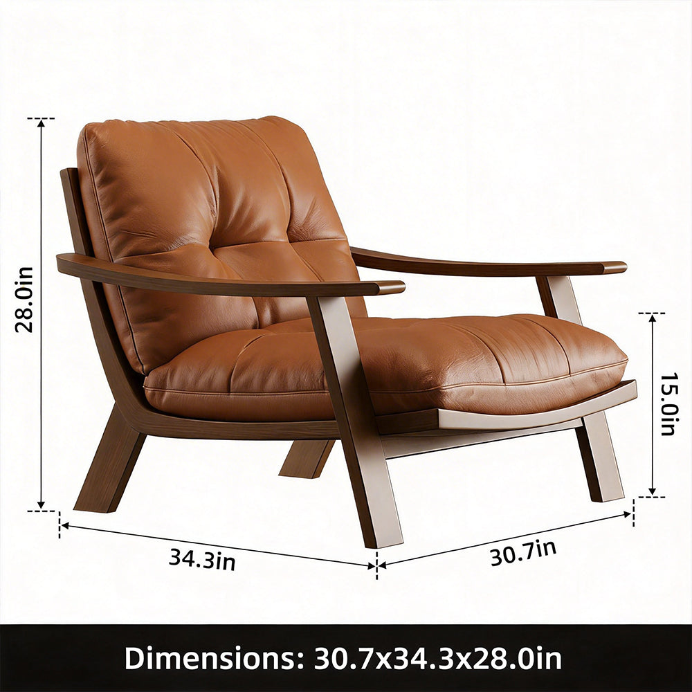 Mid Century Modern Faux Leather Lounge Chair Solid Wood Frame Accent Chair Deep Seat Leisure Armchair