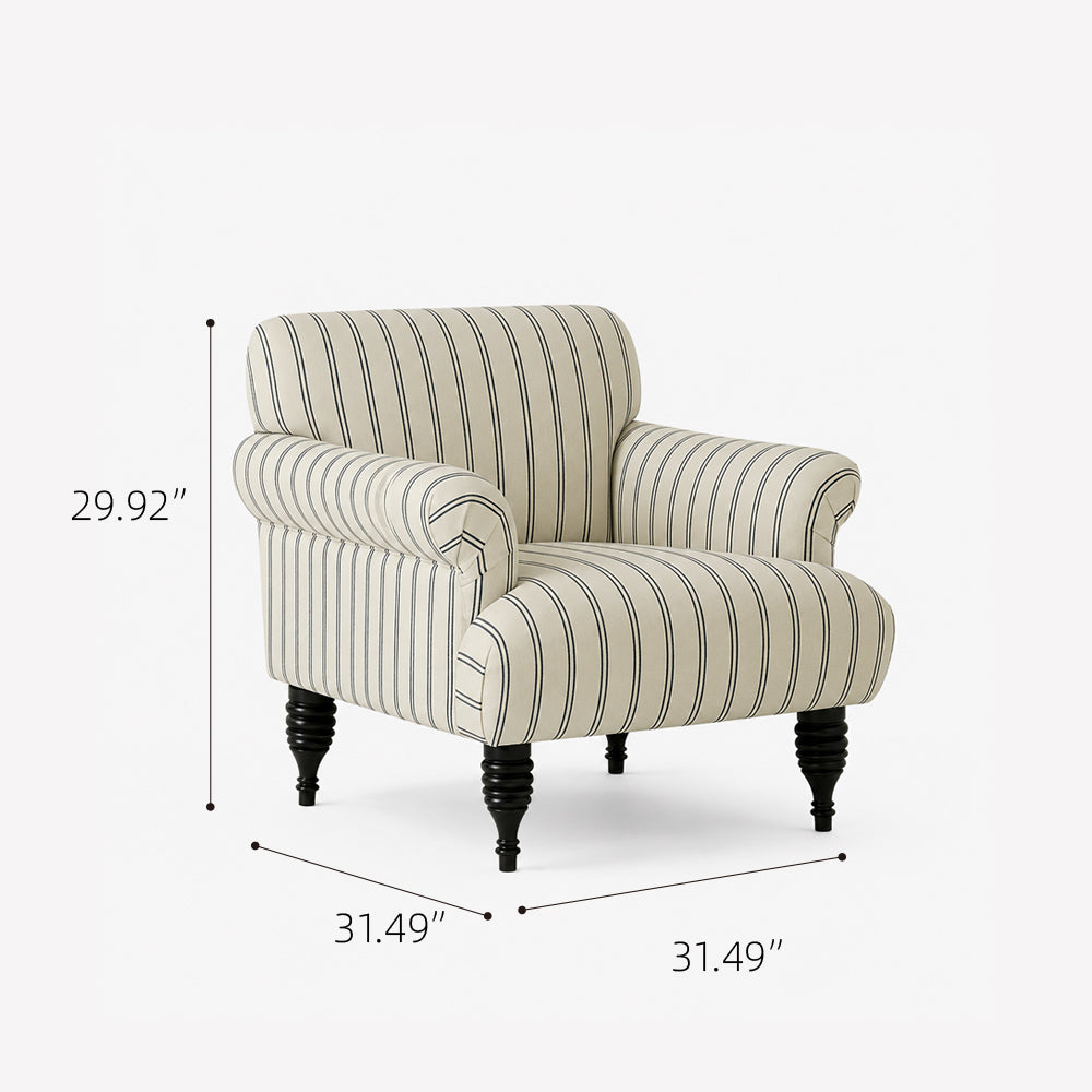 Classic Coastal Striped Rolled Arm Accent Chair for Living Room