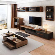 Walnut & Black Living Room Set Extendable TV Console Matching Coffee Table with Storage